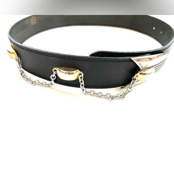 Vera Pelle Belt in Black with Silver/Gold Hardware Size Small - Picture 6 of 9